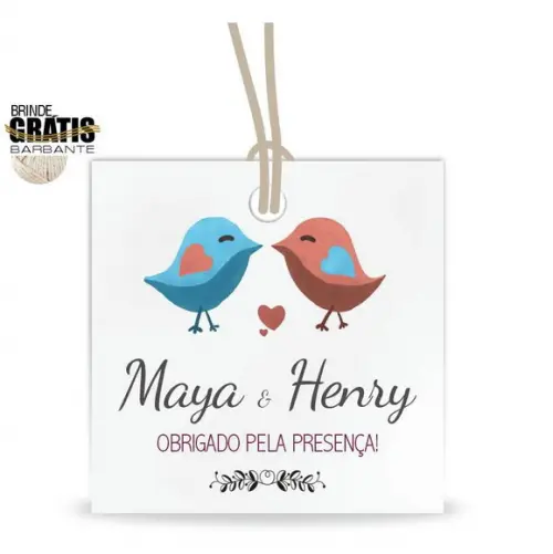 Tag casamento quadrada passarinhos