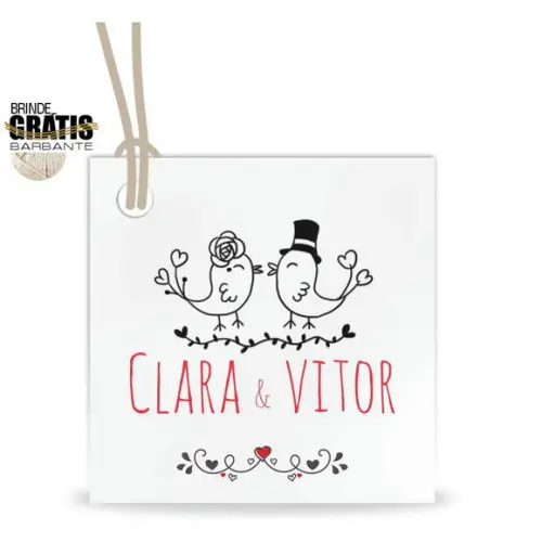 Tag casamento quadrada passarinhos