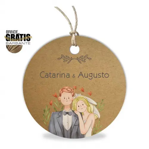 Tag casamento redonda noivinhos