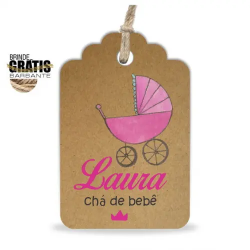 Tag infantil formato etiqueta carrinho bebê menina