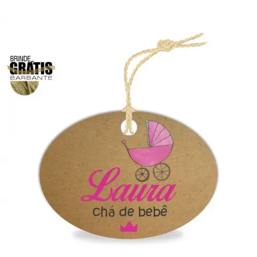 Tag infantil oval carrinho bebê menina