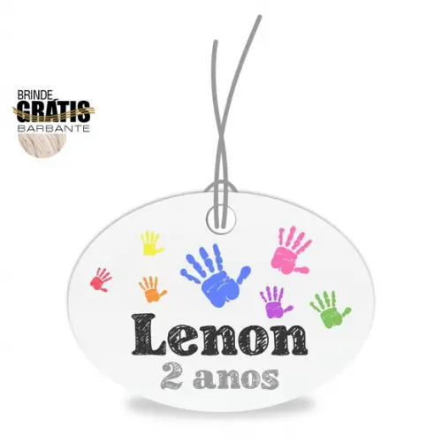 Tag infantil oval mãos tinta
