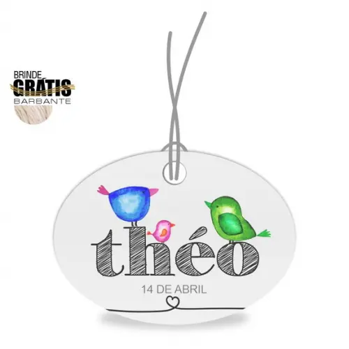 Tag infantil oval passarinhos