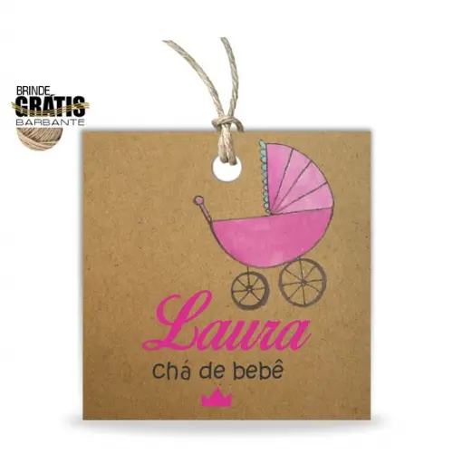 Tag infantil quadrada carrinho bebê menina