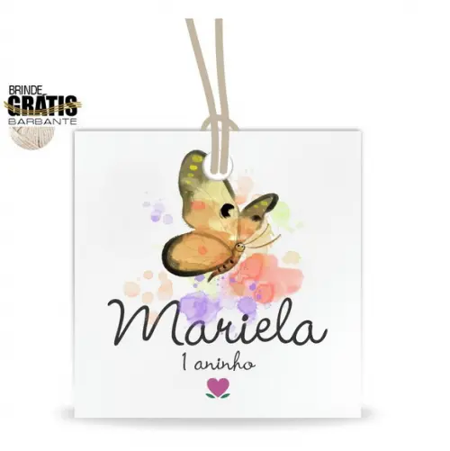 Tag infantil quadrada borboleta