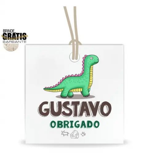 Tag infantil quadrada dinossauro