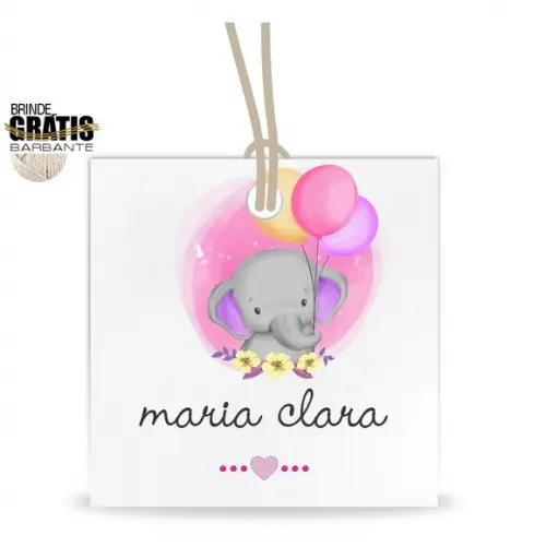 Tag infantil quadrada elefantinho