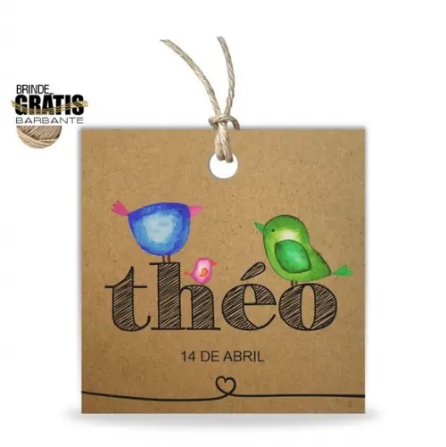 Tag infantil quadrada passarinhos