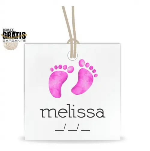 Tag infantil quadrada pézinhos bebê menina