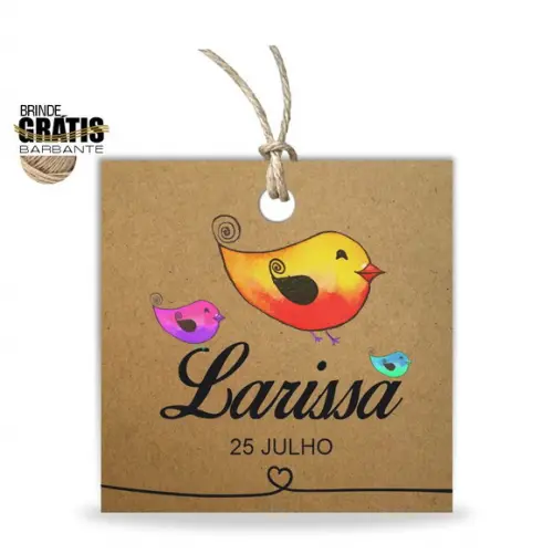 Tag infantil quadrada passarinhos