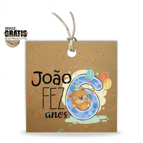 Tag infantil quadrada ursinho