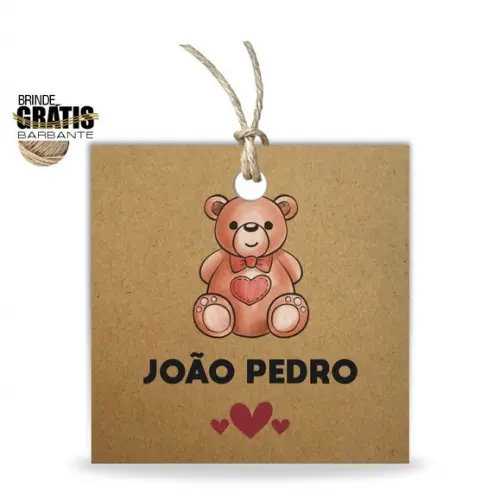 Tag infantil quadrada ursinho