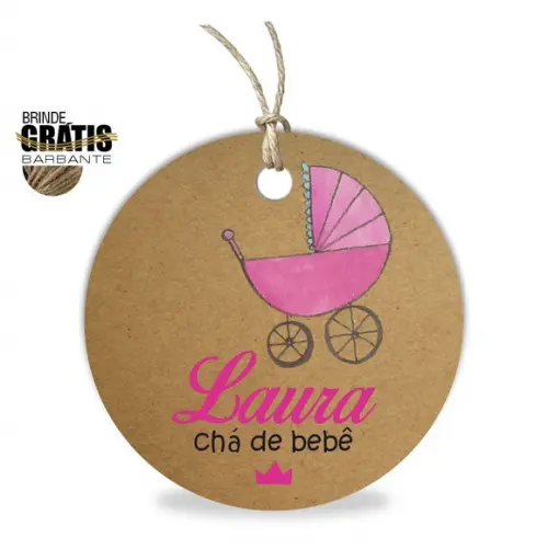 Tag infantil redonda carrinho bebê menina