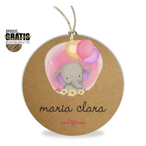 Tag infantil redonda elefantinho