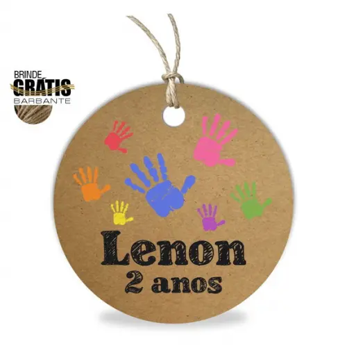 Tag infantil redonda mãos tinta