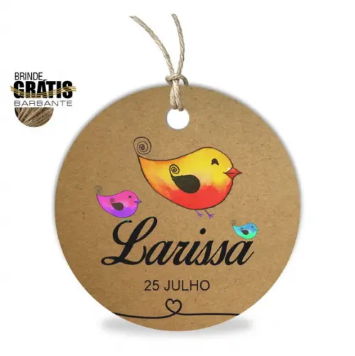 Tag infantil redonda passarinhos