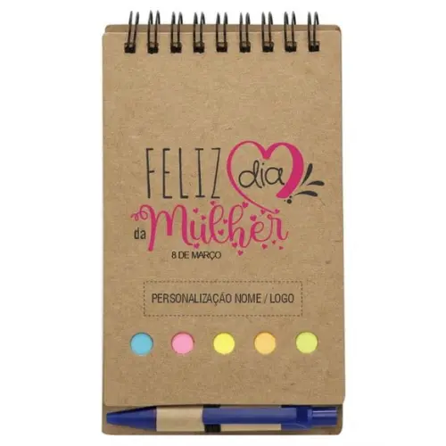 Caderneta Dia da Mulher. Bloco de Anotações + Caneta. Mod.02