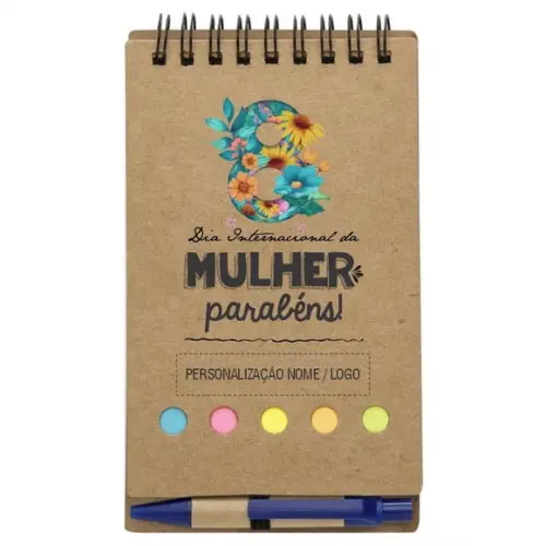 Caderneta Dia da Mulher. Bloco de Anotações + Caneta. Mod.05
