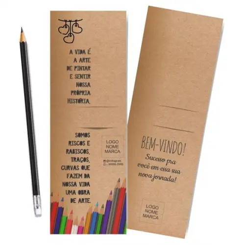 Card com Lápis e Borracha ou Caneta, Personalizado. M003