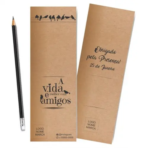 Card com Lápis e Borracha ou Caneta, Personalizado. M006.