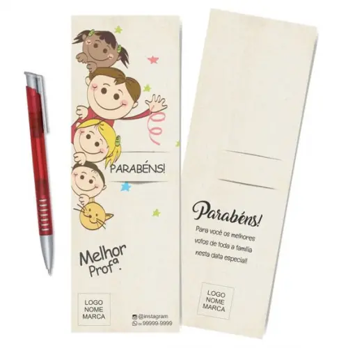 Card com Lápis e Borracha ou Caneta, Personalizado. M008