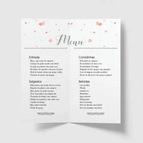 Cardápio / Menu Personalizado Casamento e Festas