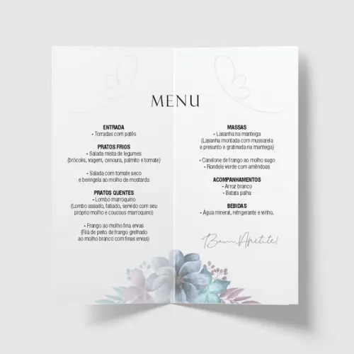 Cardápio / Menu Personalizado Casamento e Festas