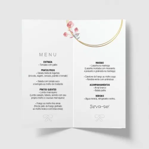Cardápio / Menu Personalizado Casamento e Festas