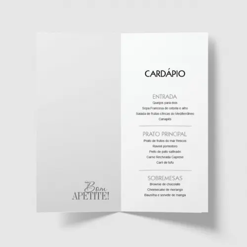 Cardápio / Menu Personalizado Casamento e Festas
