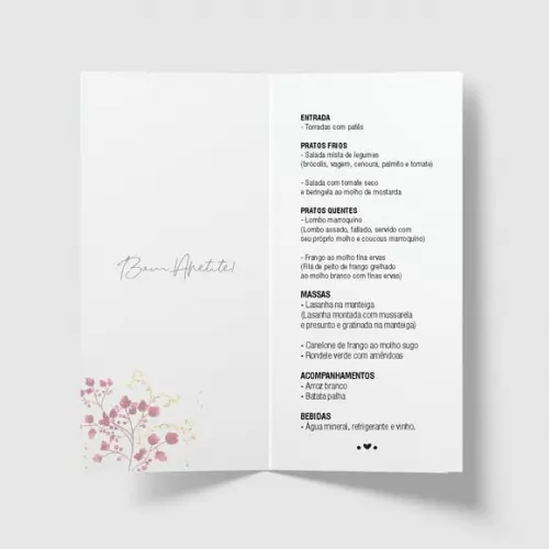 Cardápio / Menu Personalizado Casamento e Festas