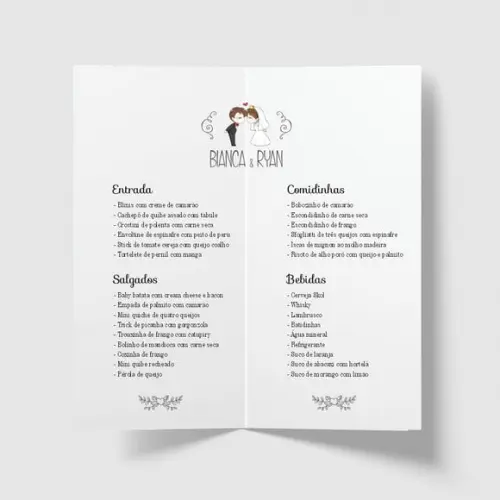Cardápio / Menu Personalizado Casamento e Festas