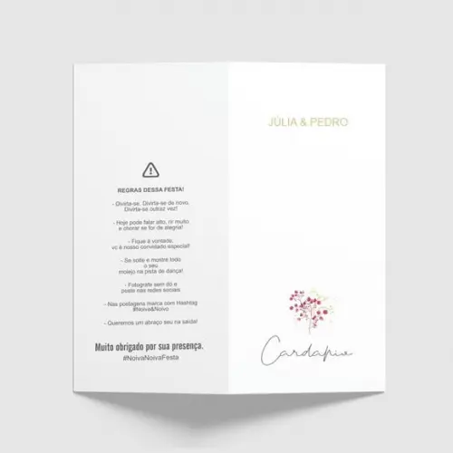 Cardápio / Menu Personalizado Casamento e Festas