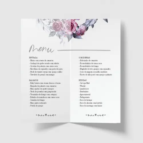 Cardápio / Menu Personalizado Casamento e Festas