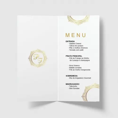 Cardápio / Menu Personalizado Casamento e Festas