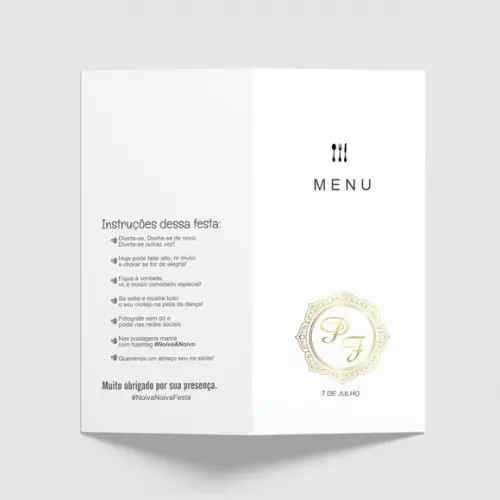 Cardápio / Menu Personalizado Casamento e Festas