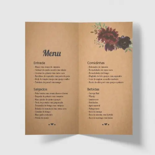 Cardápio / Menu Personalizado Casamento e Festas