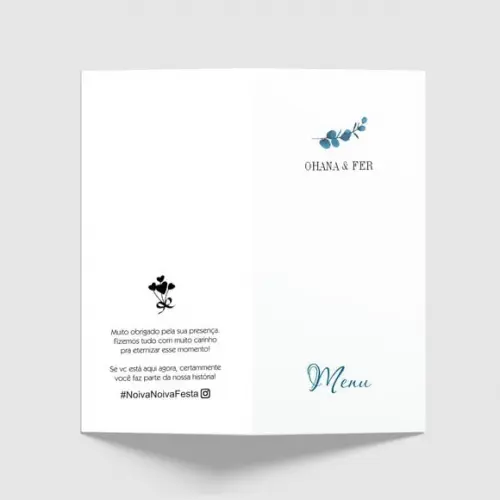 Cardápio / Menu Personalizado Casamento e Festas