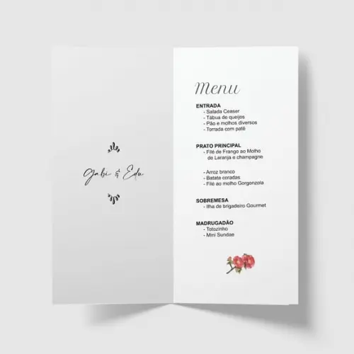 Cardápio / Menu Personalizado Casamento e Festas