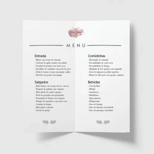 Cardápio / Menu Personalizado Casamento e Festas