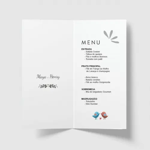 Cardápio / Menu Personalizado Casamento e Festas