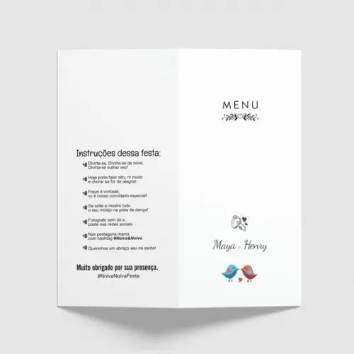 Cardápio / Menu Personalizado Casamento e Festas