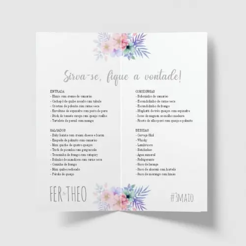 Cardápio / Menu Personalizado Casamento e Festas