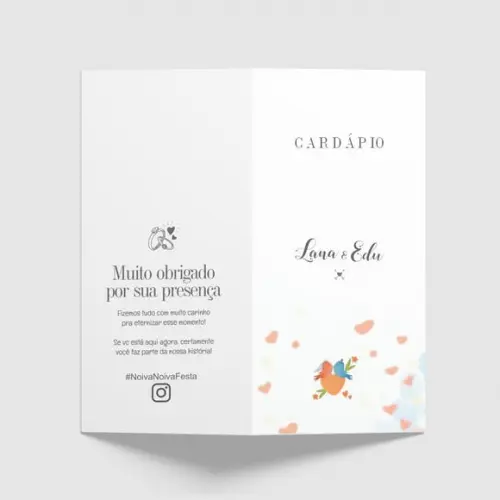 Cardápio / Menu Personalizado Casamento e Festas