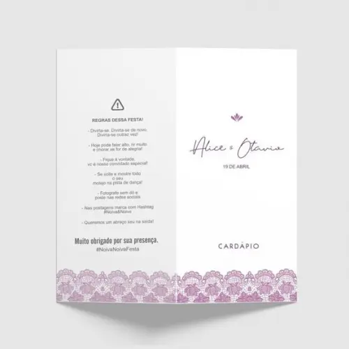 Cardápio / Menu Personalizado Casamento e Festas