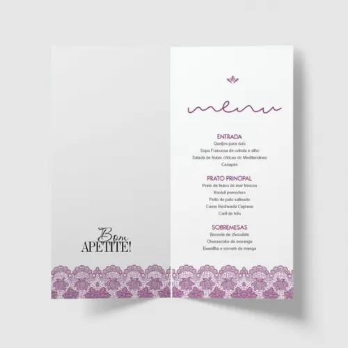 Cardápio / Menu Personalizado Casamento e Festas