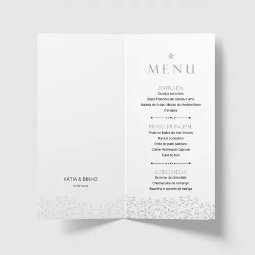 Cardápio / Menu Personalizado Casamento e Festas