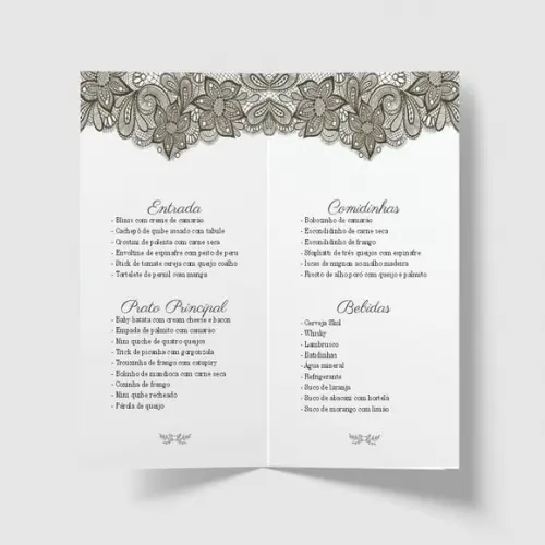 Cardápio / Menu Personalizado Casamento e Festas