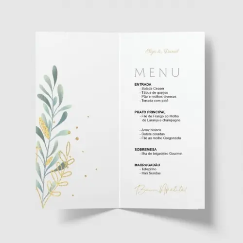 Cardápio / Menu Personalizado Casamento e Festas