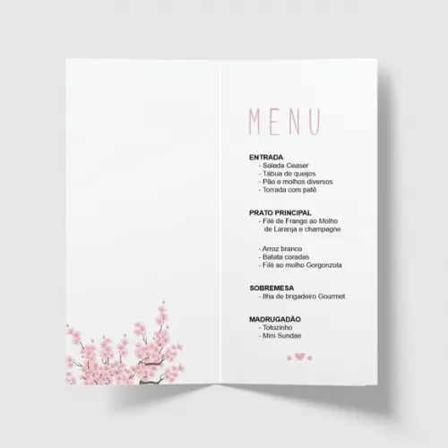 Cardápio / Menu Personalizado Casamento e Festas