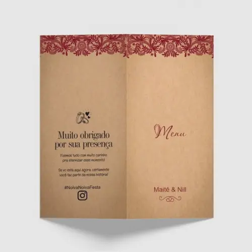 Cardápio / Menu Personalizado Casamento e Festas